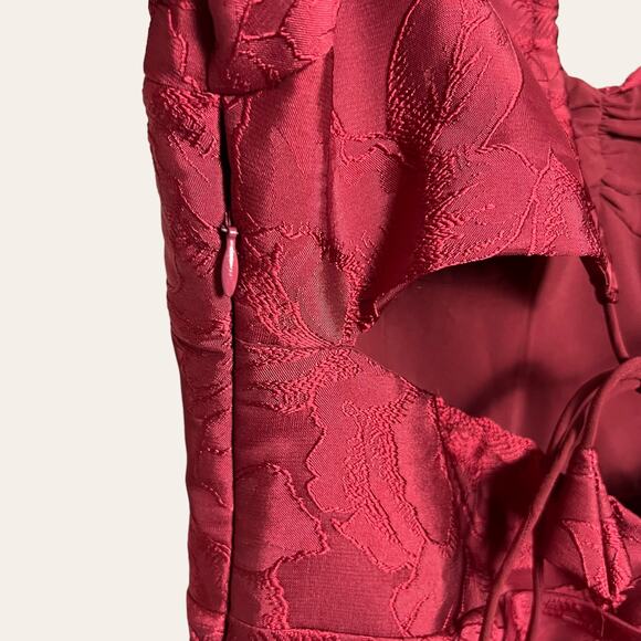 Sachin & Babi New Gabby Maroon Red Floral Jacquard Puff Sleeve Midi Dress Size 8 - Picture 11 of 14